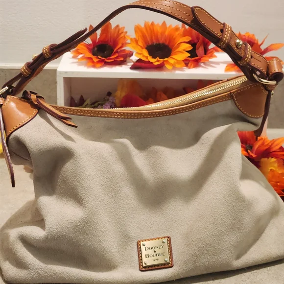 Dooney & Bourke Cream and Tan Suede women's handbag. Preppy and classic. - Picture 3 of 8